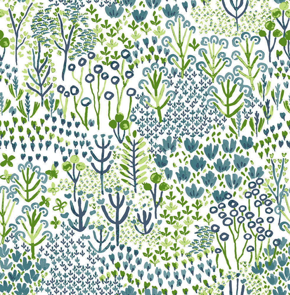 Chilton Teal Wildflowers Wallpaper by A-Street Prints Happy Covers about 56.4 square feet 20.5-in by 33-ft long roll Unpasted 20.9 - Fabric Carolina -