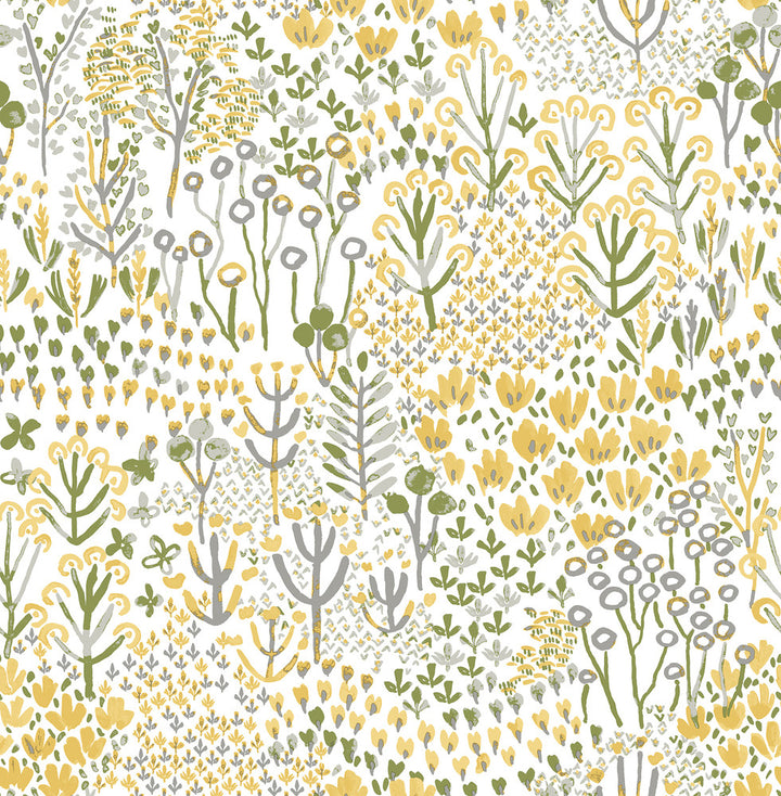 Chilton Yellow Wildflowers Wallpaper by A-Street Prints Happy Covers about 56.4 square feet 20.5-in by 33-ft long roll Unpasted 20.9 - Fabric Carolina -