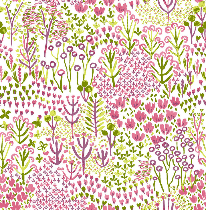 Chilton Pink Wildflowers Wallpaper by A-Street Prints Happy Covers about 56.4 square feet 20.5-in by 33-ft long roll Unpasted 20.9 - Fabric Carolina -