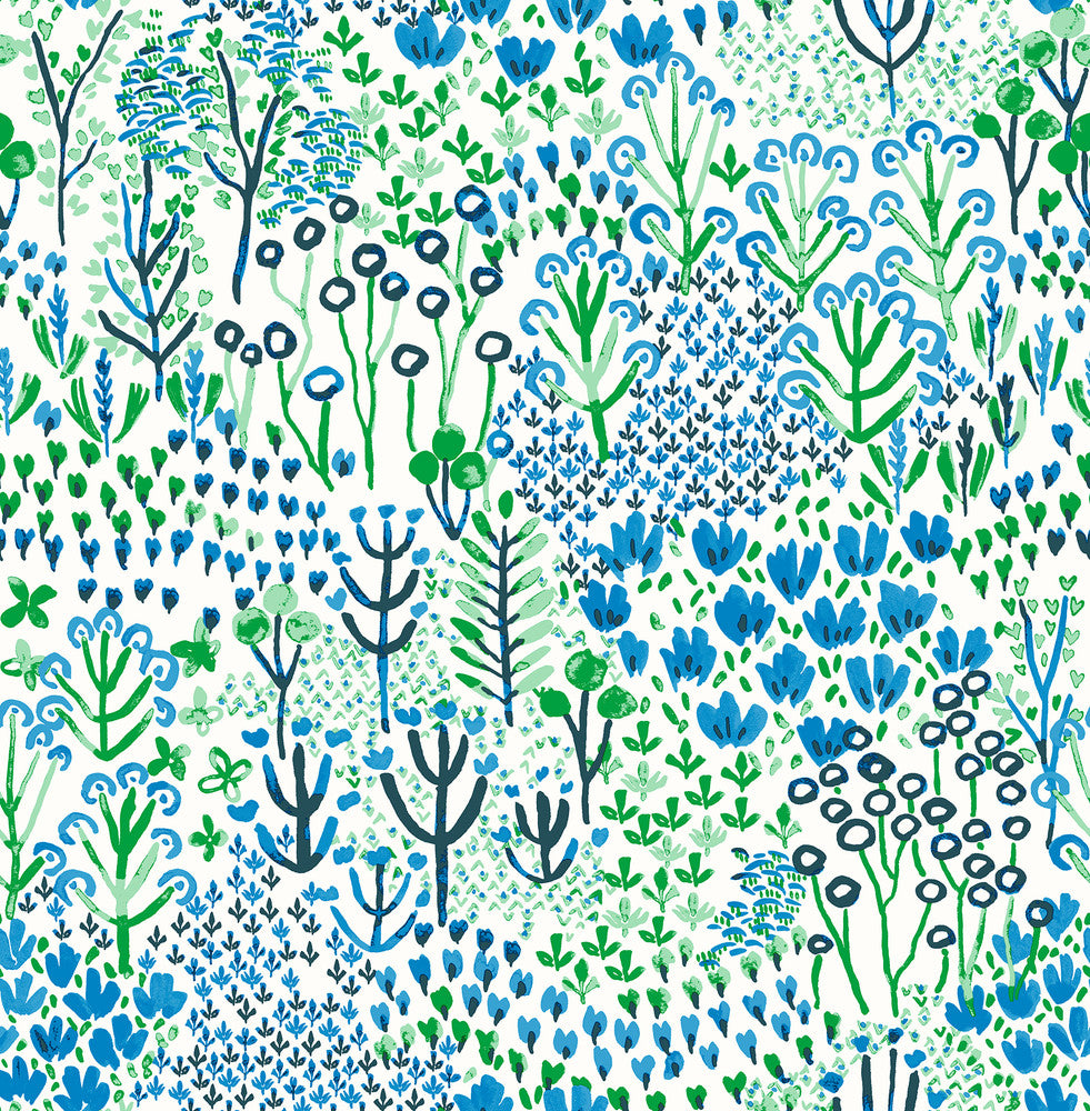 Chilton Blue Wildflowers Wallpaper by A-Street Prints Happy Covers about 56.4 square feet 20.5-in by 33-ft long roll Unpasted 20.9 - Fabric Carolina -
