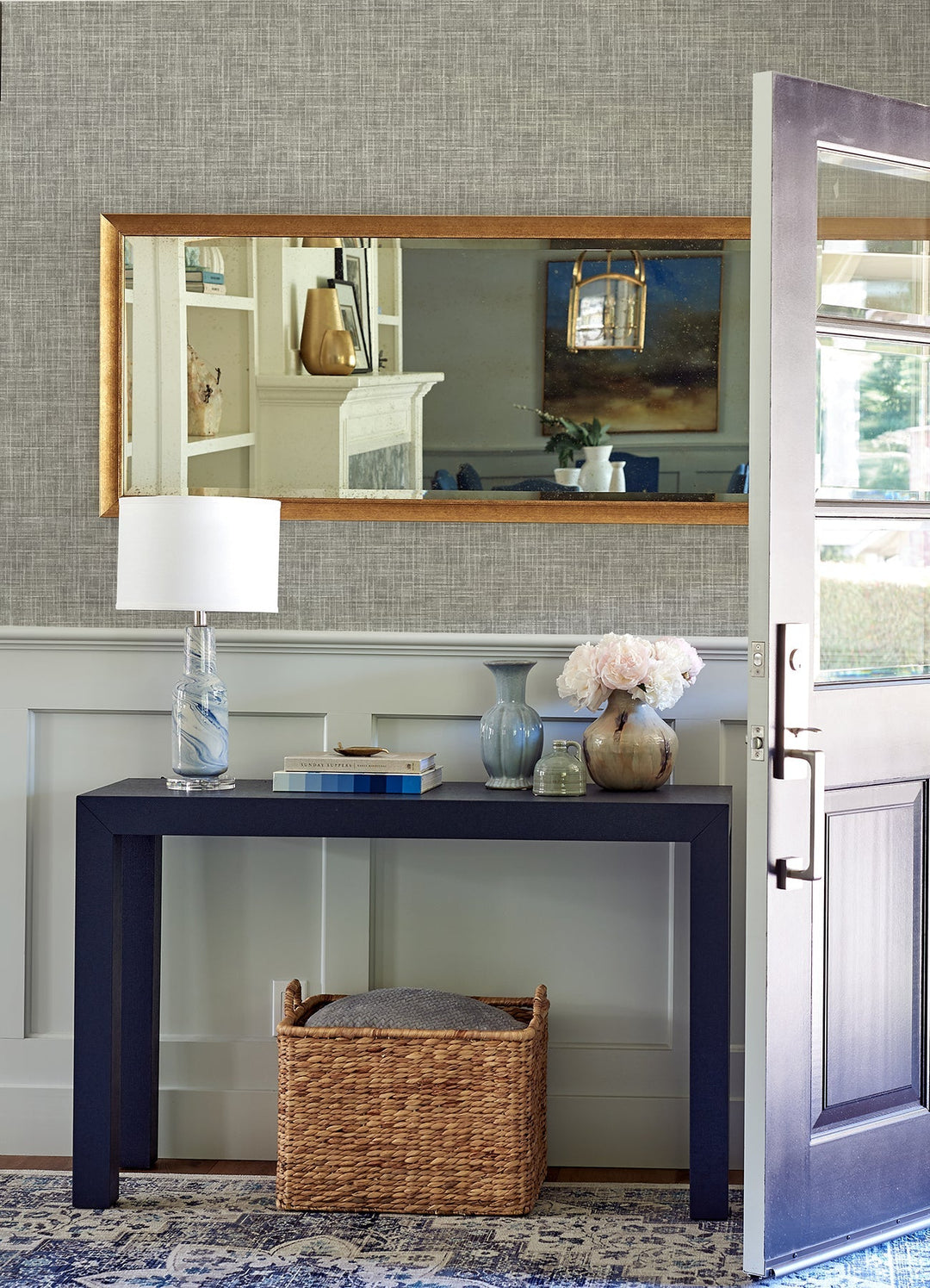 Emerson Grey Faux Linen Wallpaper by A-Street Prints Designer