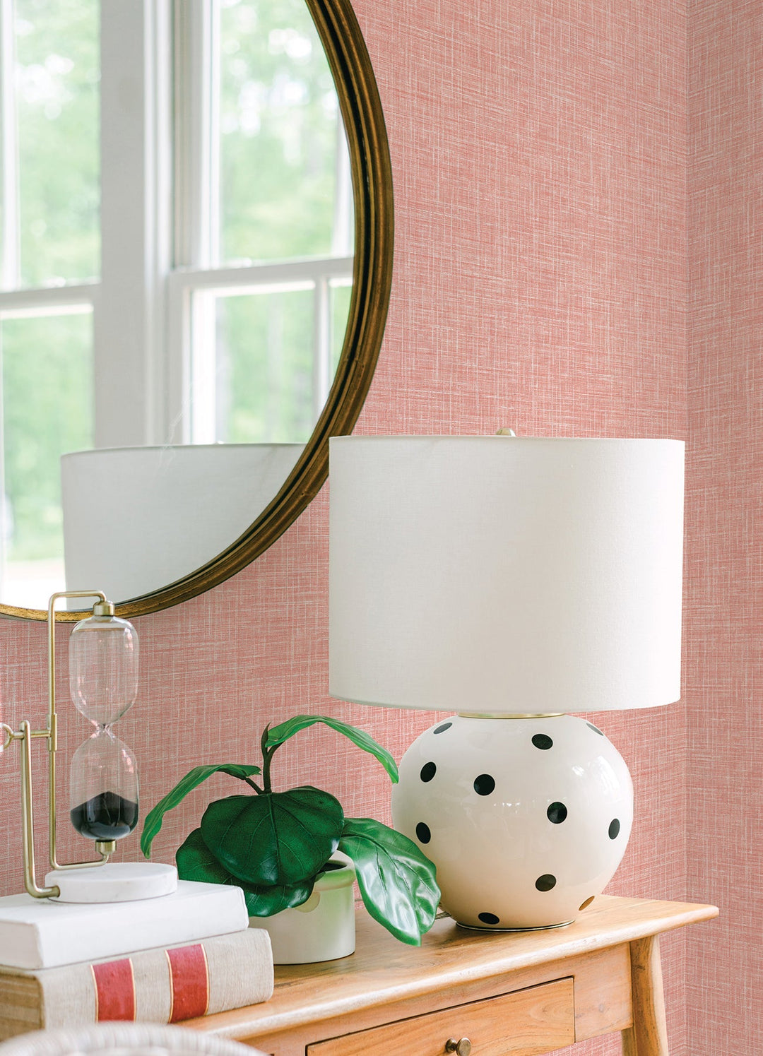Emerson Coral Faux Linen Wallpaper by A-Street Prints Designer