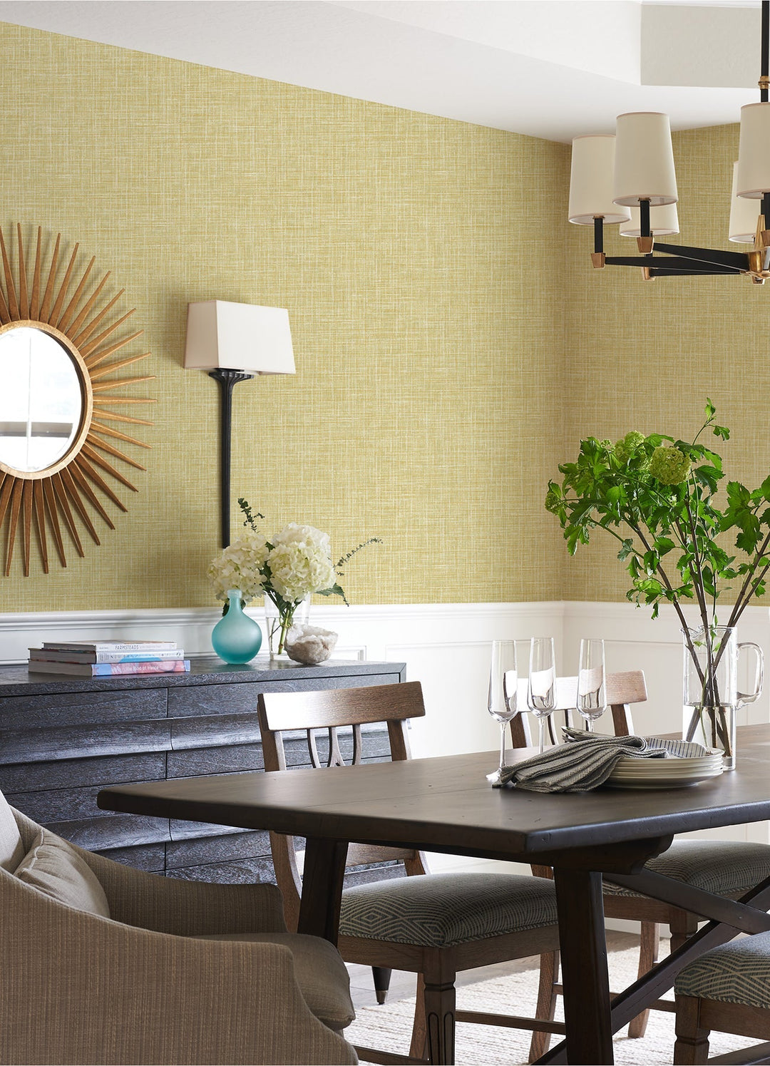 Emerson Yellow Faux Linen Wallpaper by A-Street Prints Designer
