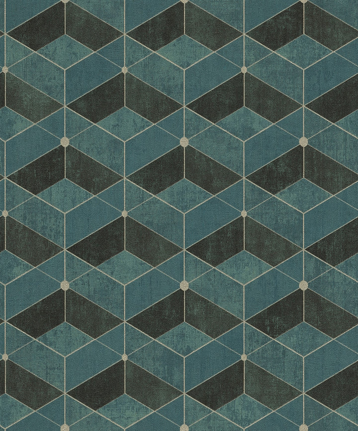 Muir Teal Geo Wallpaper by Advantage Titanium Covers about 57.5 square feet 20.9-in by 33-ft long roll Unpasted 8.3 - Fabric Carolina -