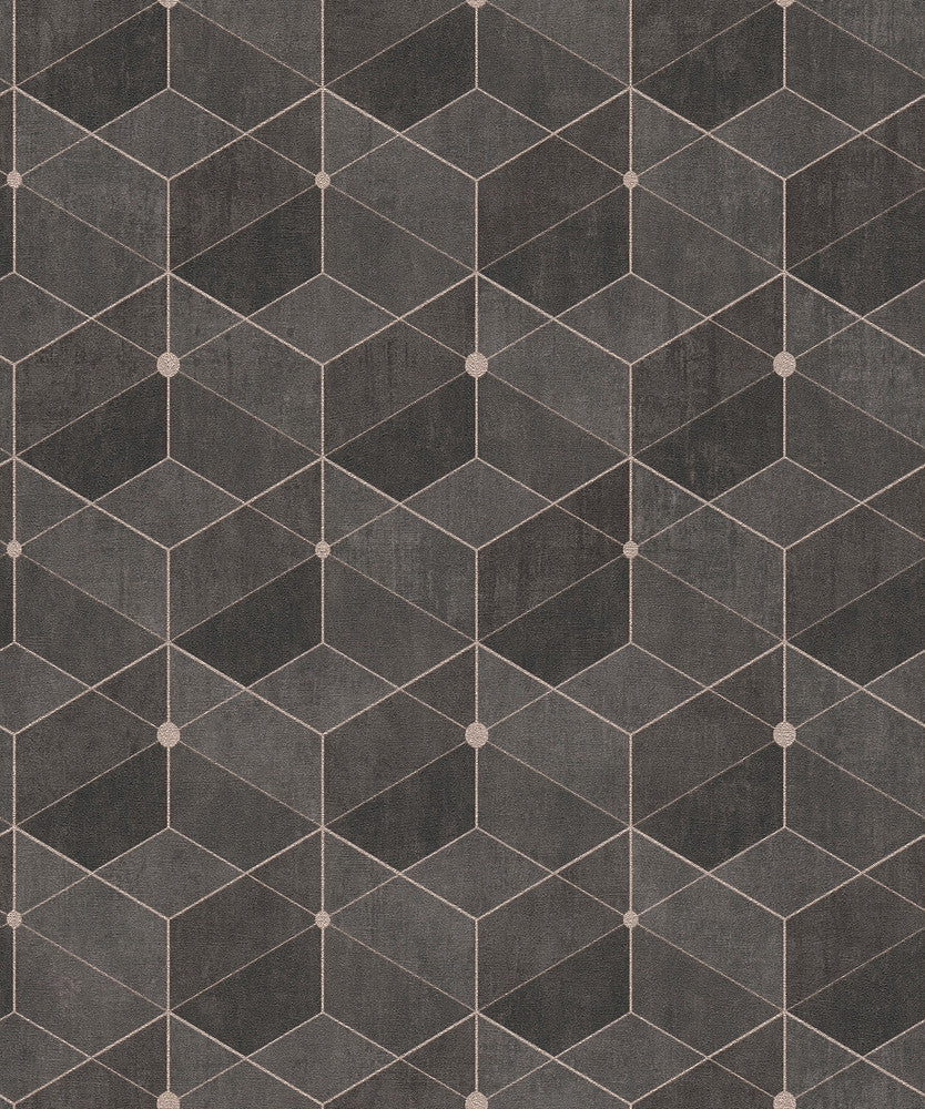 Muir Chocolate Geo Wallpaper by Advantage Titanium Covers about 57.5 square feet 20.9-in by 33-ft long roll Unpasted 8.3 - Fabric Carolina -