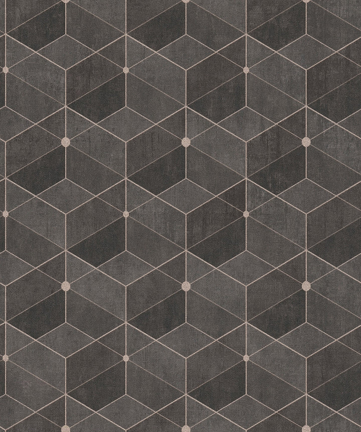 Muir Chocolate Geo Wallpaper by Advantage Titanium Covers about 57.5 square feet 20.9-in by 33-ft long roll Unpasted 8.3 - Fabric Carolina -