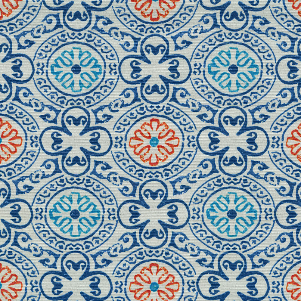 Bali Block Print Porcelain 408911 by PKL Studio Outdoor Fabric - 100% Spun Polyester Pakistan 51000 Horizontal: 6.75 and Vertical: 6.31 54 - Fabric Carolina -