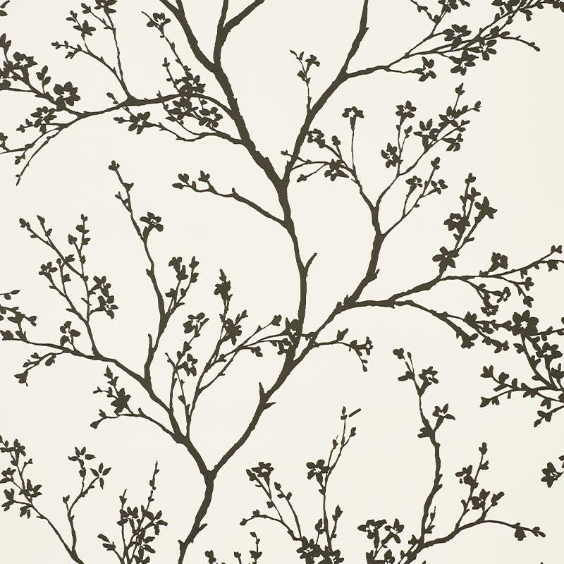 Twiggy Vinyl Black On Ivory 5010150 by Schumacher Wallpaper Silver Lining Performance Wallcoverings 27.0" - Fabric Carolina -