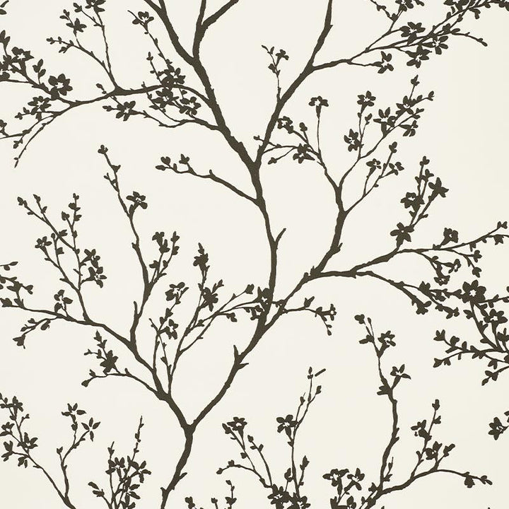 Twiggy Vinyl Black On Ivory 5010150 by Schumacher Wallpaper Silver Lining Performance Wallcoverings 27.0" - Fabric Carolina -