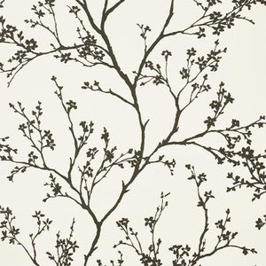 Twiggy Vinyl Black On Ivory 5010150 by Schumacher Wallpaper