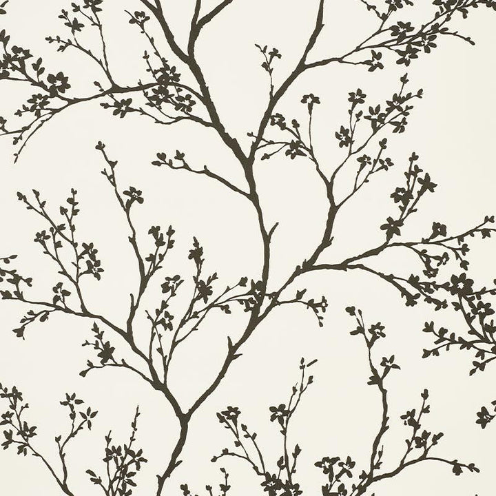 Twiggy Vinyl Black On Ivory 5010150 by Schumacher Designer Wallpaper Silver Lining Performance Wallcoverings 27.0" - Swanky Fabrics -