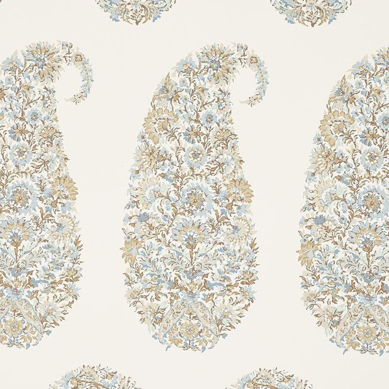 Shirala Paisley Aqua 5009971 by Schumacher Wallpaper Palampore 6.75" - Fabric Carolina -