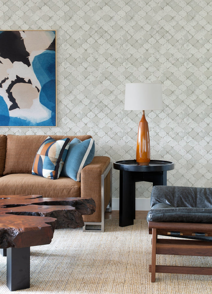 Pilak Silver Ogee Tile Wallpaper by A-Street Prints Designer