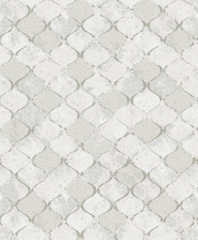 Pilak Silver Ogee Tile Wallpaper by A-Street Prints Lumina Covers about 57.8 square feet 21-in by 33-ft long roll Unpasted 25.2 - Fabric Carolina -