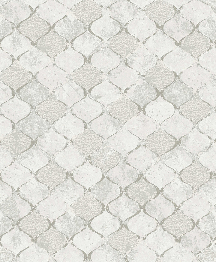 Pilak Silver Ogee Tile Wallpaper by A-Street Prints Lumina Covers about 57.8 square feet 21-in by 33-ft long roll Unpasted 25.2 - Fabric Carolina -