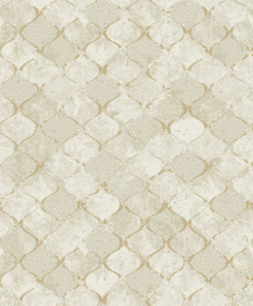 Pilak Gold Ogee Tile Wallpaper by A-Street Prints Lumina Covers about 57.8 square feet 21-in by 33-ft long roll Unpasted 25.2 - Fabric Carolina -