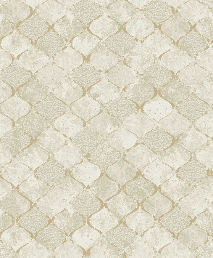 Pilak Gold Ogee Tile Wallpaper by A-Street Prints Lumina Covers about 57.8 square feet 21-in by 33-ft long roll Unpasted 25.2 - Fabric Carolina -