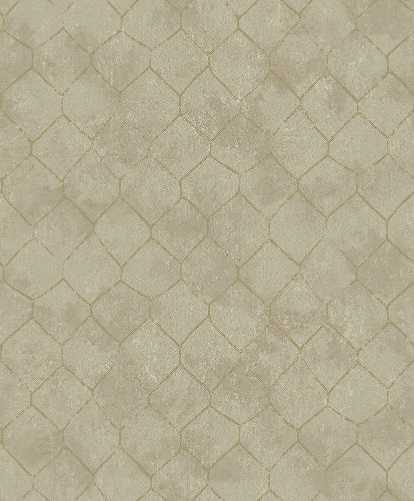 Rauta Gold Hexagon Tile Wallpaper by A-Street Prints Lumina Covers about 57.8 square feet 21-in by 33-ft long roll Unpasted 25.2 - Fabric Carolina -