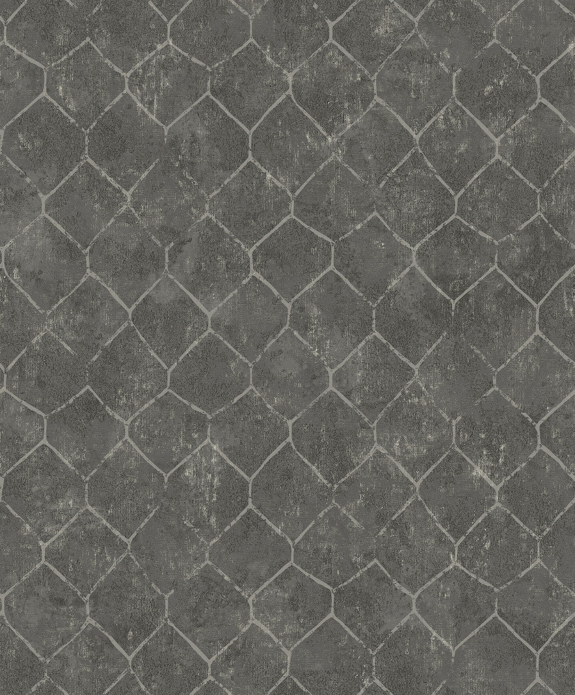 Rauta Pewter Hexagon Tile Wallpaper by A-Street Prints Lumina Covers about 57.8 square feet 21-in by 33-ft long roll Unpasted 25.2 - Fabric Carolina -