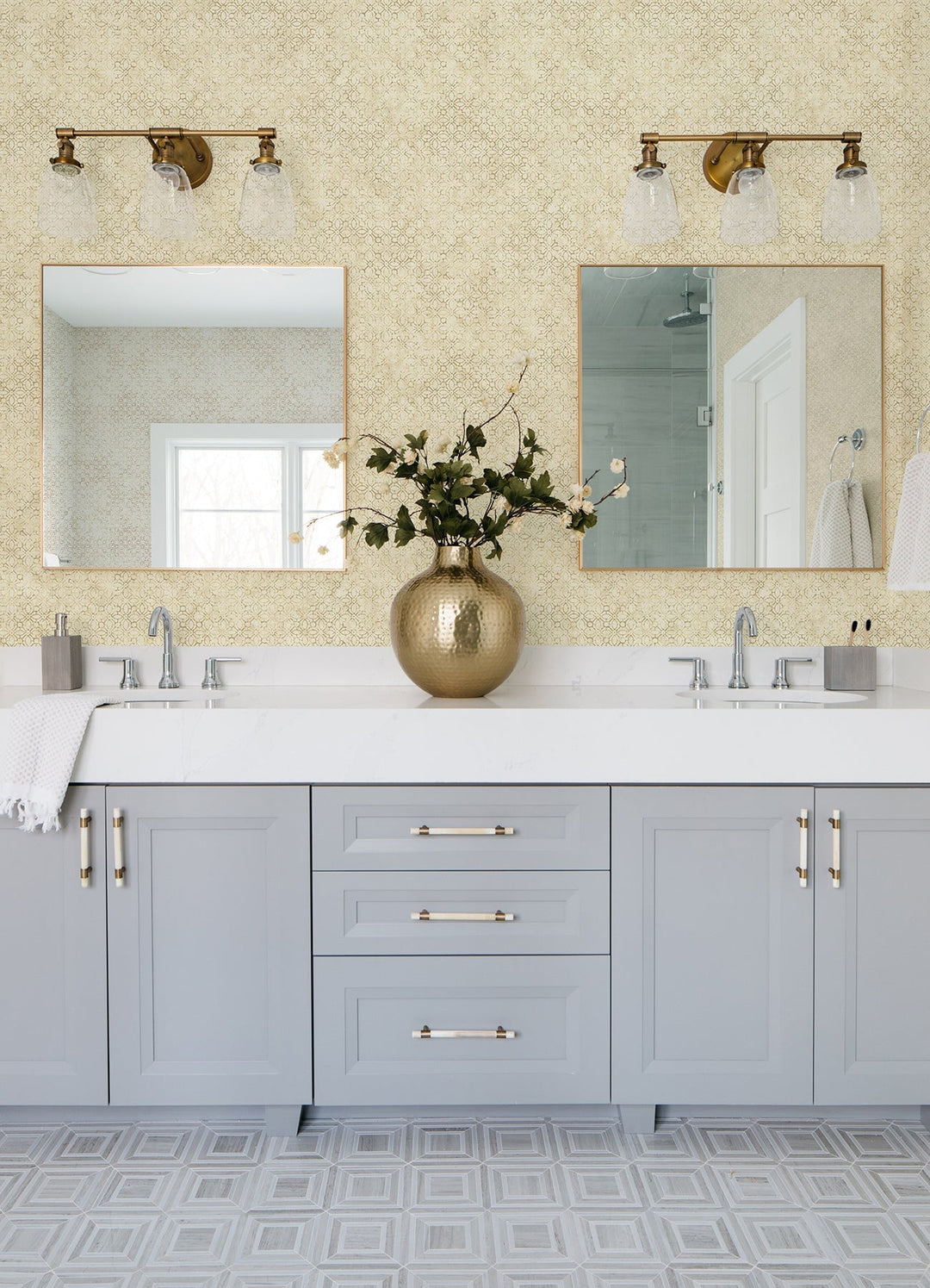Khauta Gold Floral Geometric Wallpaper by A-Street Prints Designer