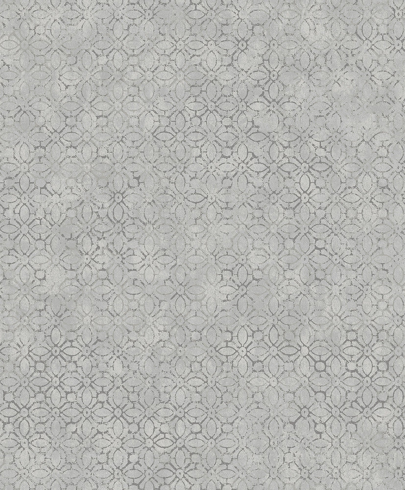 Khauta Sterling Floral Geometric Wallpaper by A-Street Prints Lumina Covers about 57.8 square feet 21-in by 33-ft long roll Unpasted 12.6 - Fabric Carolina -