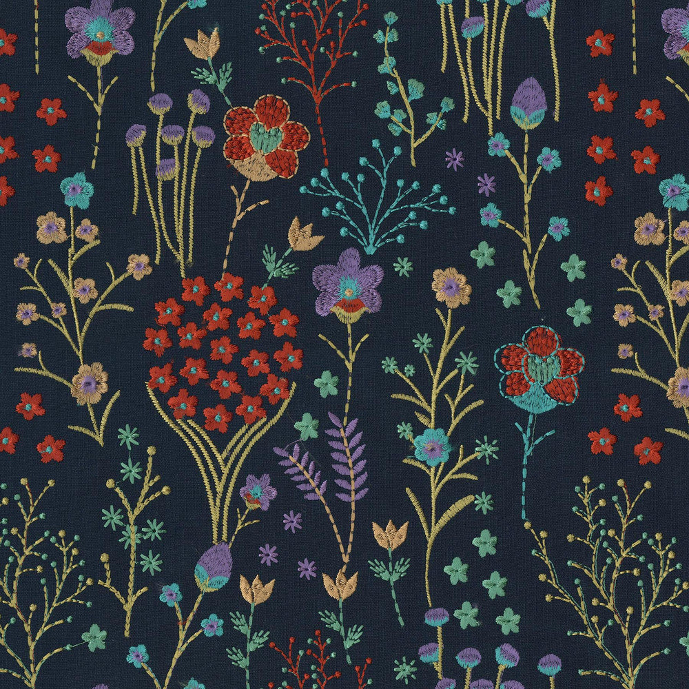 Floral Feast Emb Twilight 410522 by PKL Studio Fabric Base 100% Cotton Emb 100% Viscose India 51000 Horizontal: 12.8 and Vertical: 15.3 55 - Fabric Carolina -