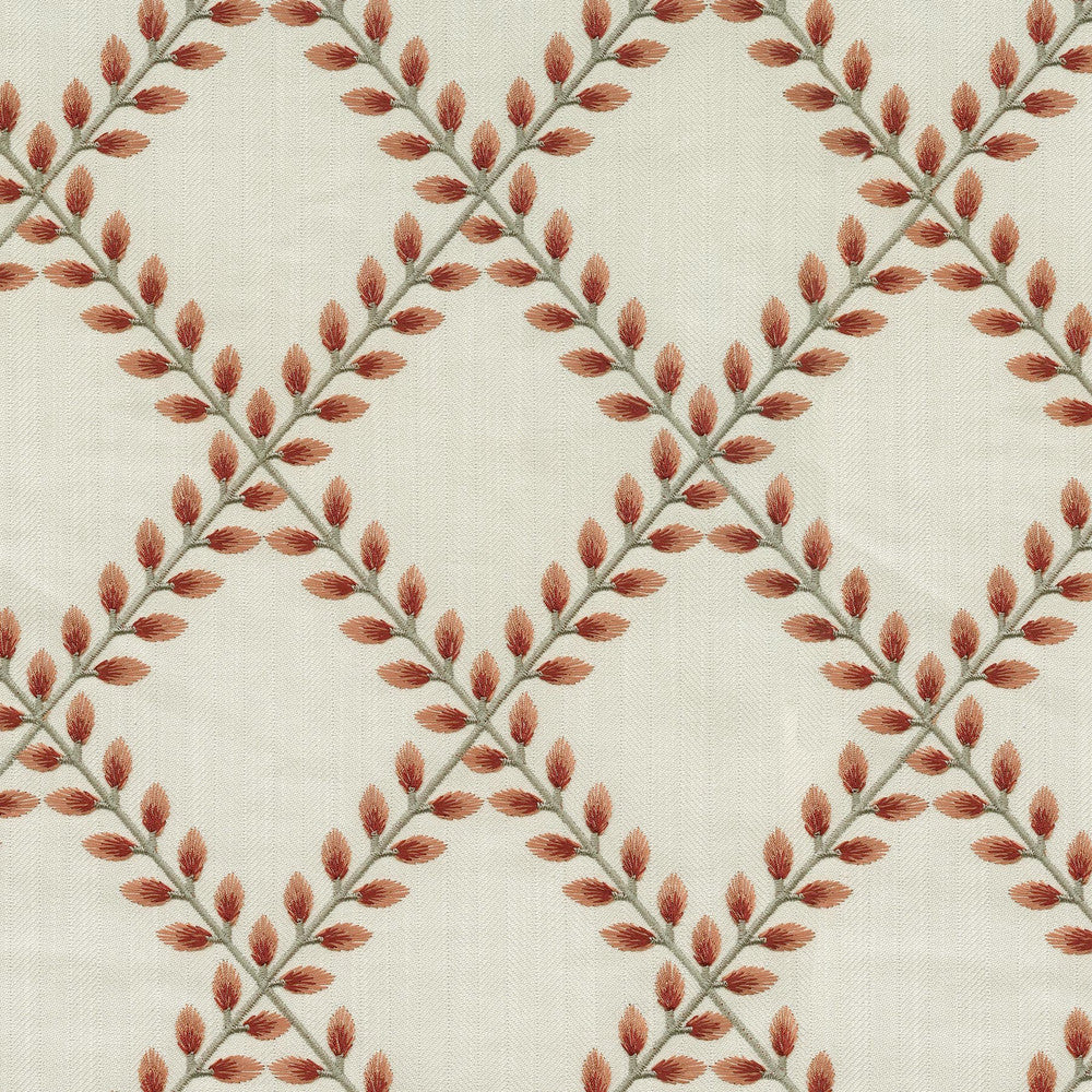 Clover Lane Emb Coral 410570 by PKL Studio Fabric Base 100% Polyester Emb 100% Viscose India 51000 Horizontal: 5.38 and Vertical: 6.25 55 - Fabric Carolina -