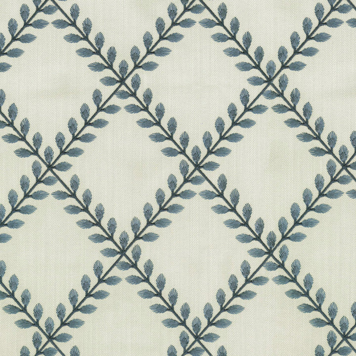 Clover Lane Emb Porcelain 410572 by PKL Studio Designer Fabric - 100% Polyester Embroid:100% Viscose INDIA 51000 Horizontal: 5.375 and Vertical: 6.25 55 - Swanky Fabrics -