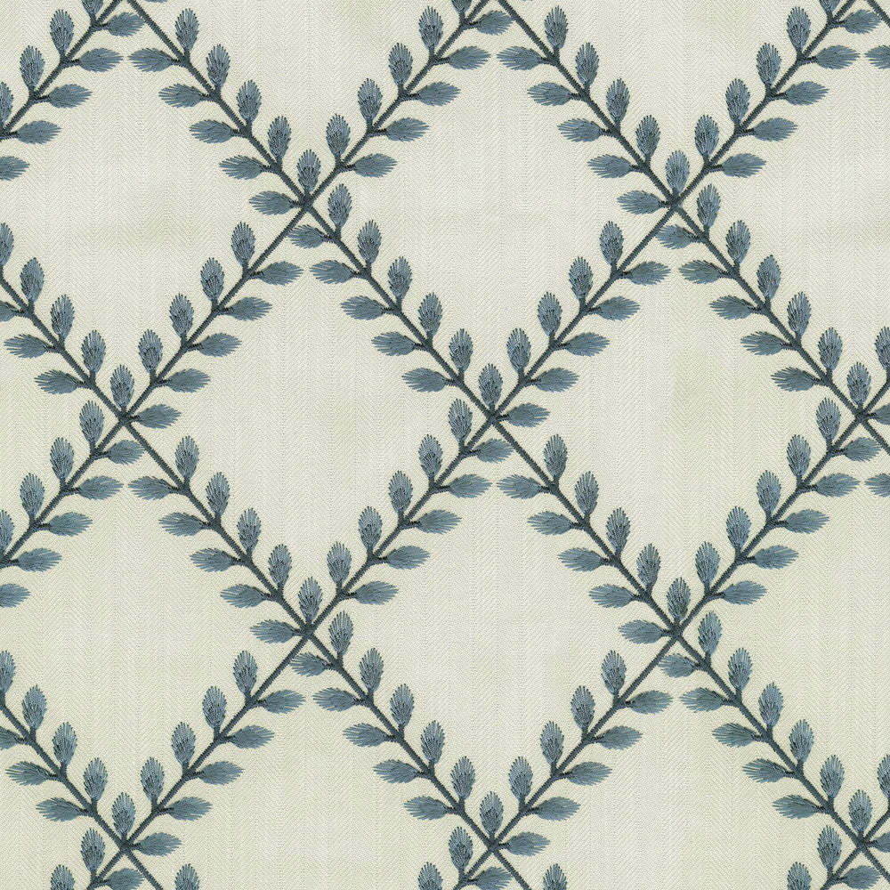 Clover Lane Emb Porcelain 410572 by PKL Studio Designer Fabric - 100% Polyester Embroid:100% Viscose INDIA 51000 Horizontal: 5.375 and Vertical: 6.25 55 - Swanky Fabrics -