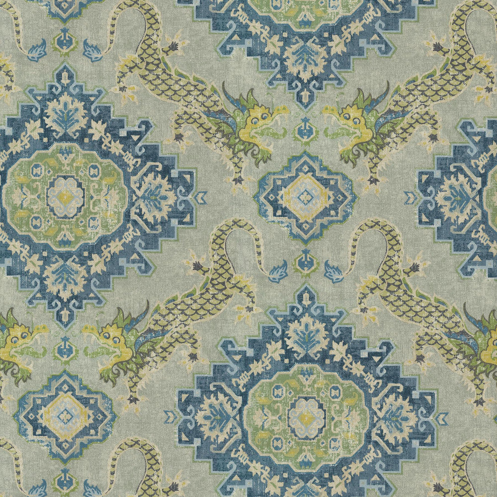 Myth & Medallion Seaglass 410772 by PKL Studio. Studio NYC Design Fabric - 100% Cotton PERU 24000 Horizontal: 13.5 and Vertical: 25.25 54 - Fabric Carolina -