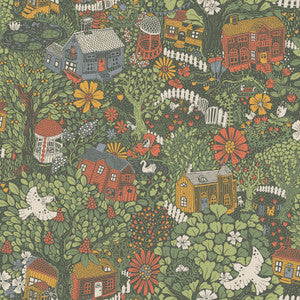 Bygga Bo Green Woodland Village Wallpaper by A-Street Prints