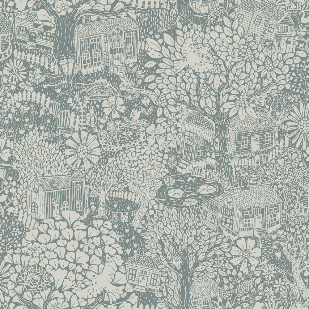Bygga Bo Blue Woodland Village Wallpaper by A-Street Prints Briony Covers about 57.5 square feet 20.9-in by 33-ft long roll Unpasted 20.9 - Fabric Carolina -
