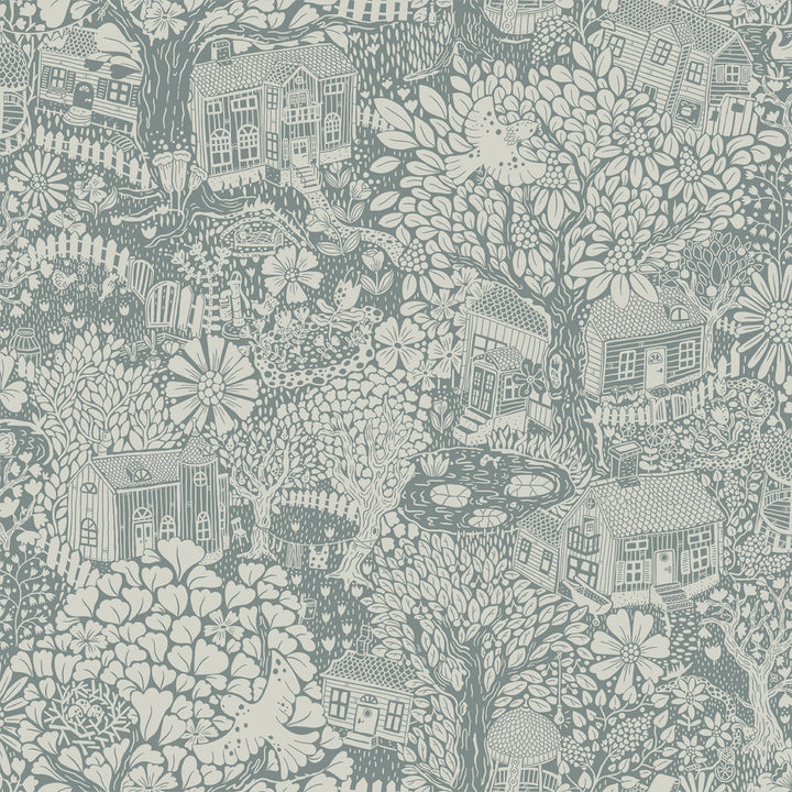 Bygga Bo Blue Woodland Village Wallpaper by A-Street Prints Briony Covers about 57.5 square feet 20.9-in by 33-ft long roll Unpasted 20.9 - Fabric Carolina -