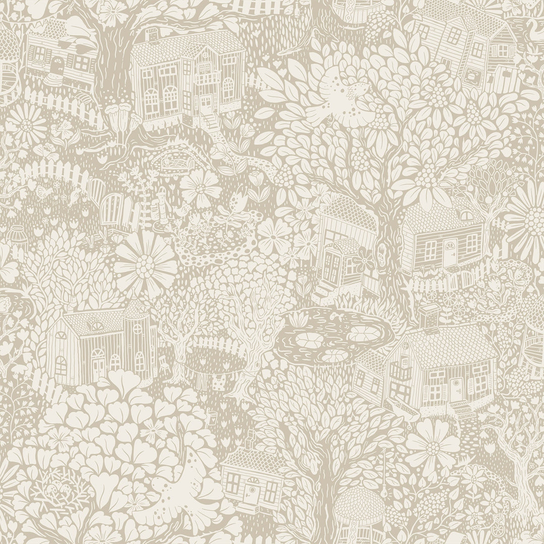 Bygga Bo Light Grey Woodland Village Wallpaper by A-Street Prints Designer