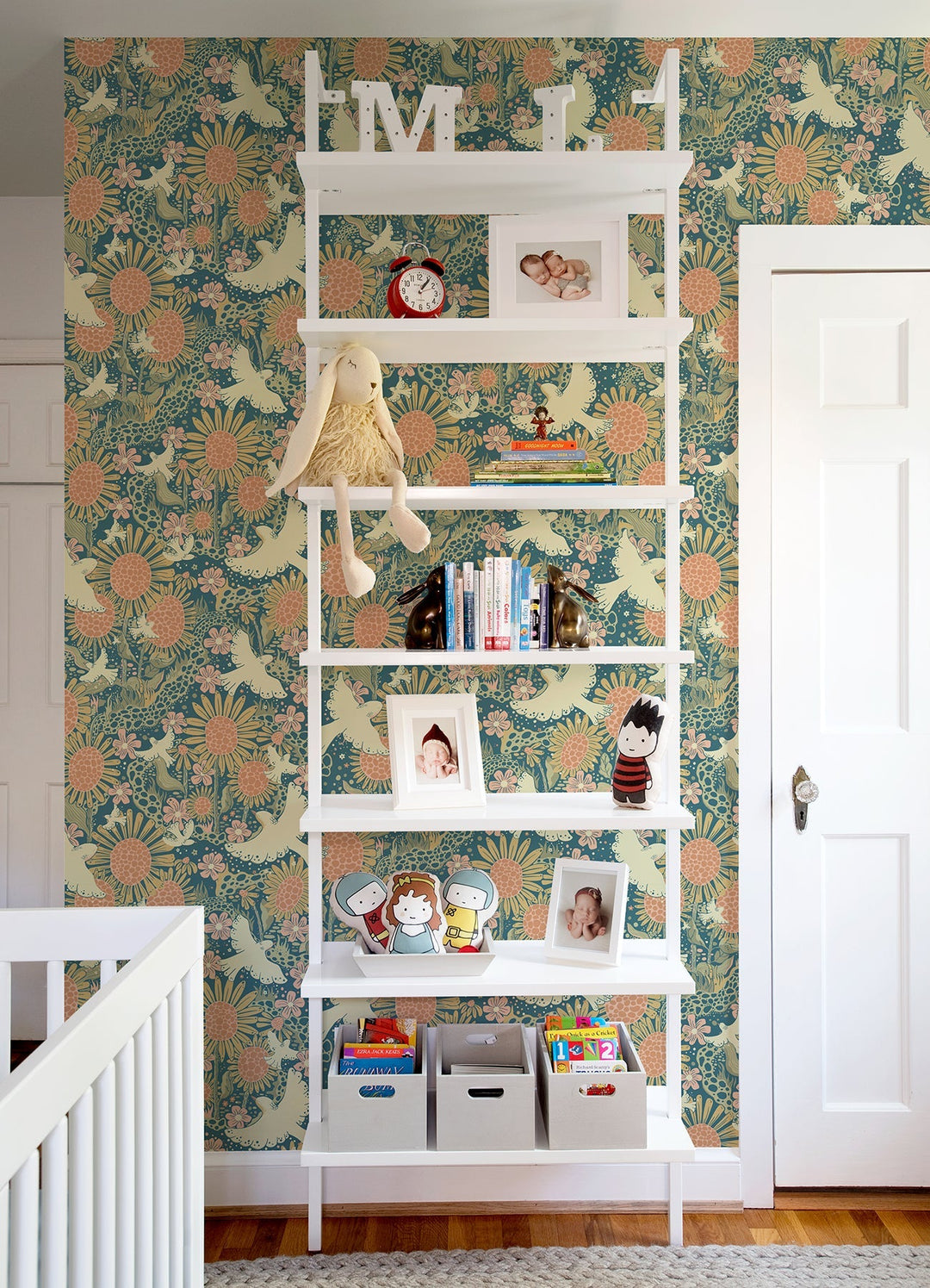 Drömma Teal Songbirds and Sunflowers Wallpaper by A-Street Prints Designer