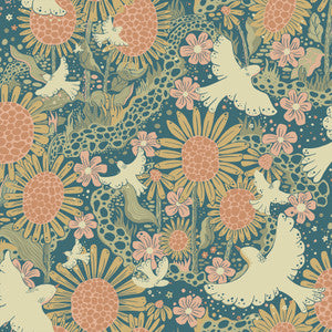Drömma Teal Songbirds and Sunflowers Wallpaper by A-Street Prints