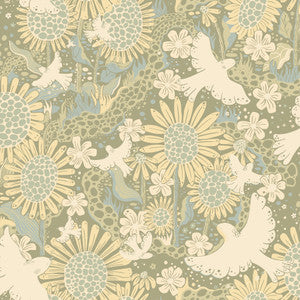 Drömma Sage Songbirds and Sunflowers Wallpaper by A-Street Prints