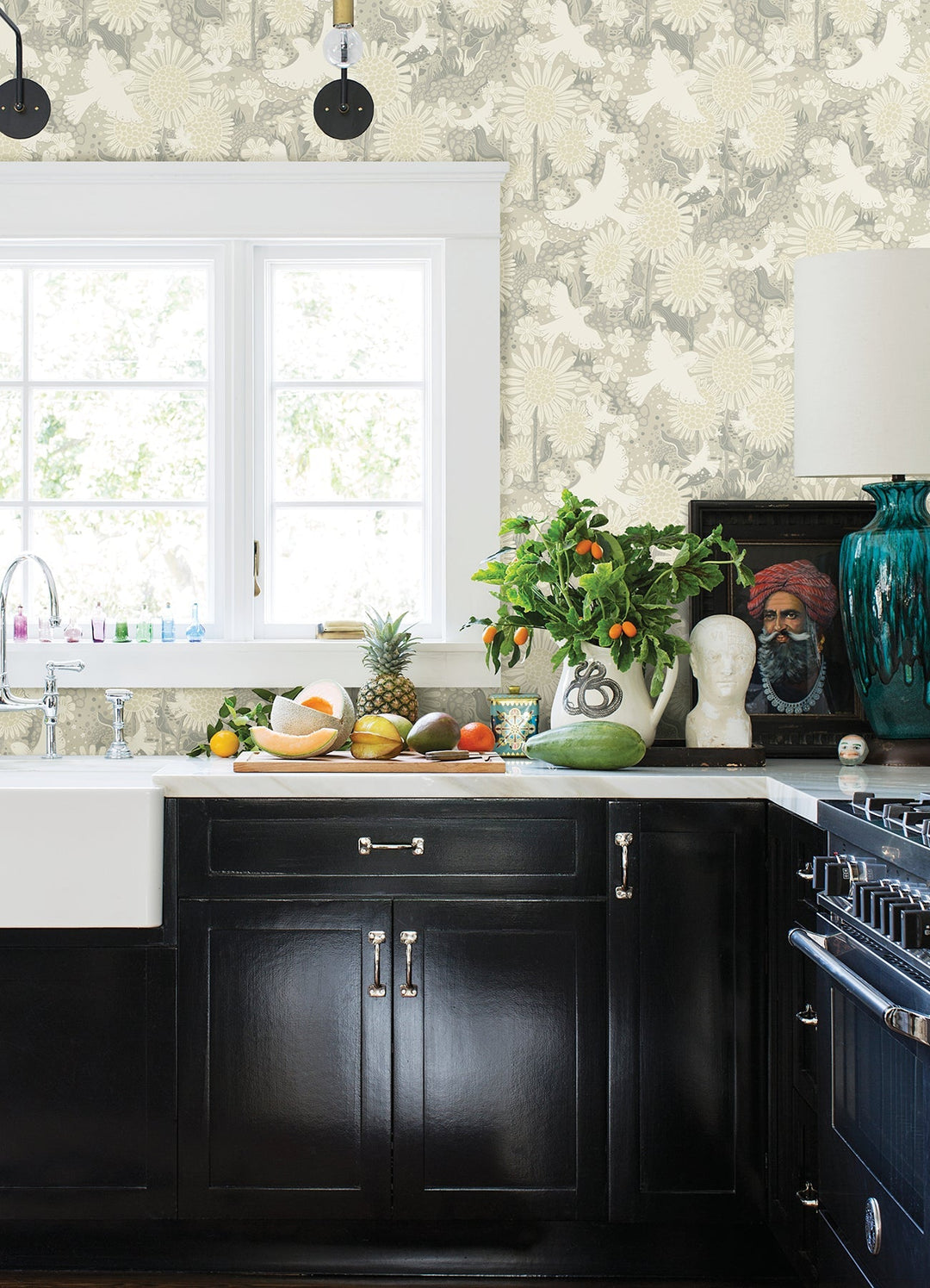 Drömma Light Grey Songbirds and Sunflowers Wallpaper by A-Street Prints Designer