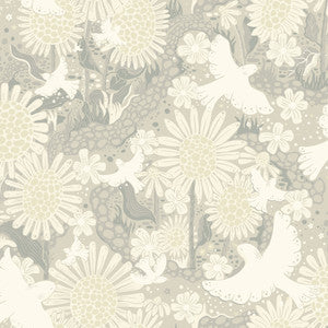 Drömma Light Grey Songbirds and Sunflowers Wallpaper by A-Street Prints