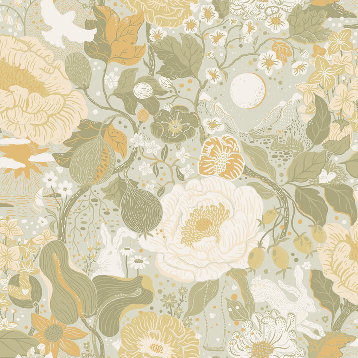 Växa Grey Rabbits & Rosehips Wallpaper by A-Street Prints Briony Covers about 57.5 square feet 20.9-in by 33-ft long roll Unpasted 20.9 - Fabric Carolina -