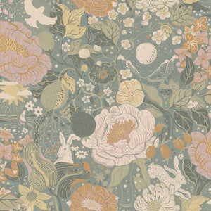 Växa Slate Rabbits & Rosehips Wallpaper by A-Street Prints