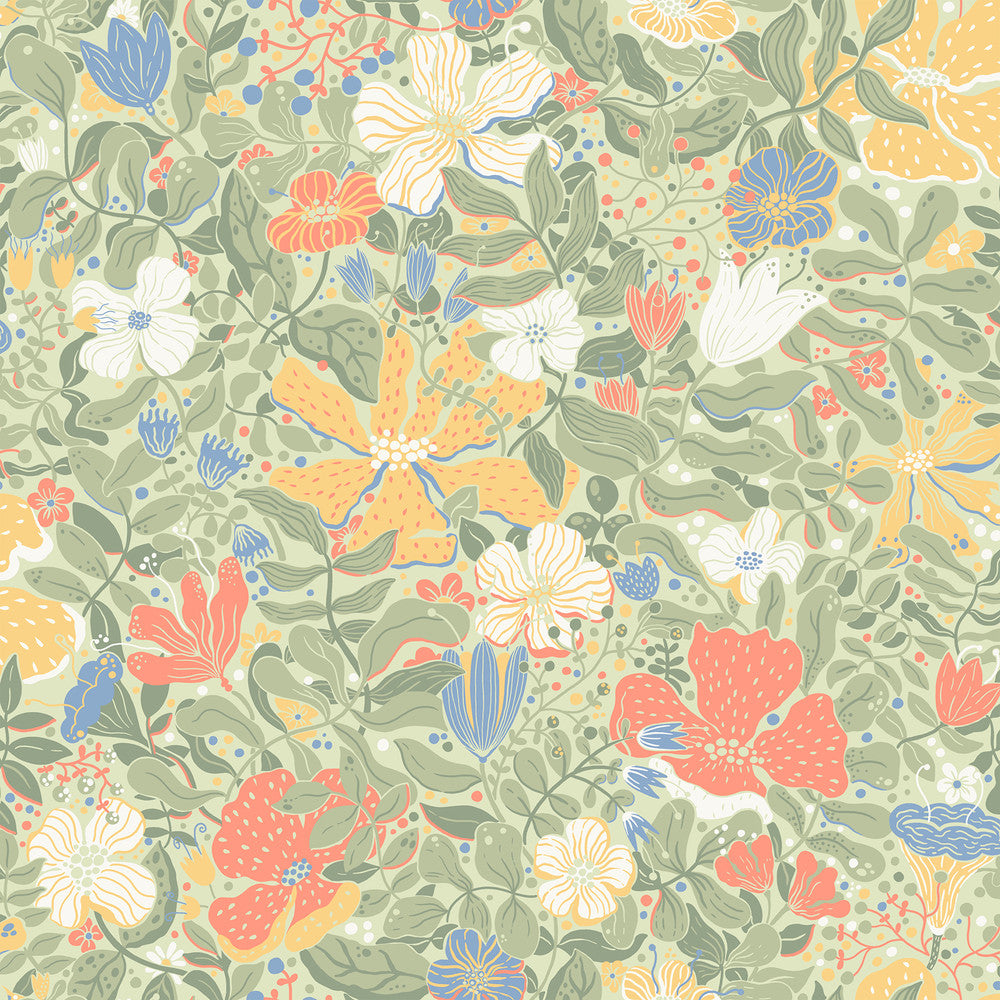 Midsommar Sage Floral Medley Wallpaper by A-Street Prints Briony Covers about 57.5 square feet 20.9-in by 33-ft long roll Unpasted 20.9 - Fabric Carolina -