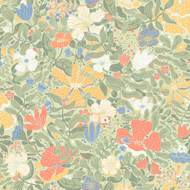 Midsommar Sage Floral Medley Wallpaper by A-Street Prints Briony Covers about 57.5 square feet 20.9-in by 33-ft long roll Unpasted 20.9 - Fabric Carolina -