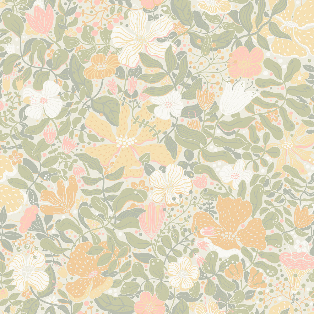 Midsommar Pastel Floral Medley Wallpaper by A-Street Prints Briony Covers about 57.5 square feet 20.9-in by 33-ft long roll Unpasted 20.9 - Fabric Carolina -