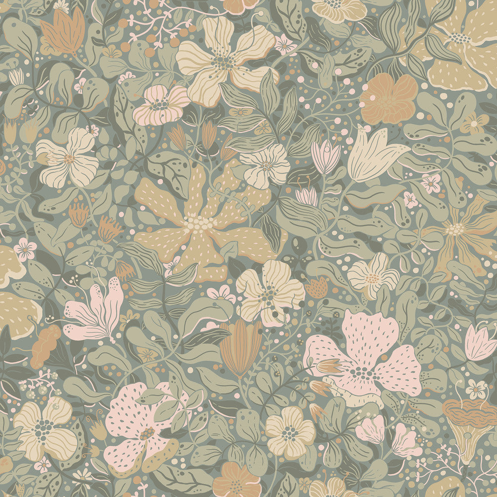Midsommar Grey Floral Medley Wallpaper by A-Street Prints Briony Covers about 57.5 square feet 20.9-in by 33-ft long roll Unpasted 20.9 - Fabric Carolina -