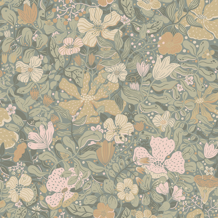 Midsommar Grey Floral Medley Wallpaper by A-Street Prints Briony Covers about 57.5 square feet 20.9-in by 33-ft long roll Unpasted 20.9 - Fabric Carolina -