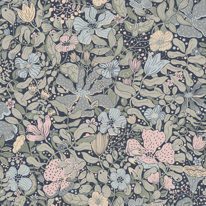 Midsommar Dark Blue Floral Medley Wallpaper by A-Street Prints Briony Covers about 57.5 square feet 20.9-in by 33-ft long roll Unpasted 20.9 - Fabric Carolina -