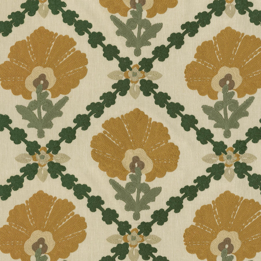 Grand Fleur Embroidery Golden 411400 by PKL Studio Fabric - 47% cotton, 41% polyester, 12% linen Embroidery: 100% cotton India 51000 Horizontal: 10.7 and Vertical: 9.4 55 - Fabric Carolina -
