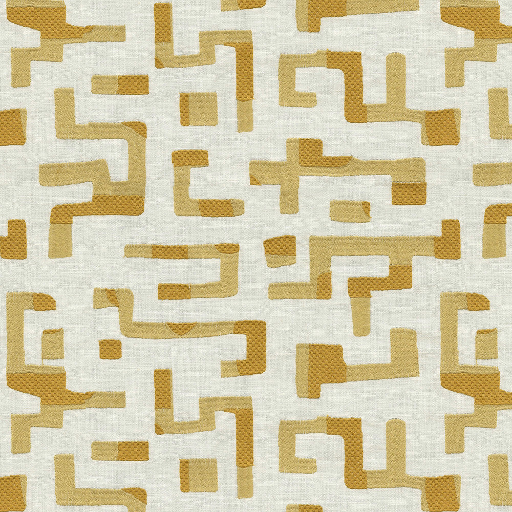Maze Emb Golden 411731 by PKL Studio Designer Fabric Bae 100% Cotton Emb 100% Polyester India 27000 Horizontal: 18.25 and Vertical: 15.375 57 - Swanky Fabrics -
