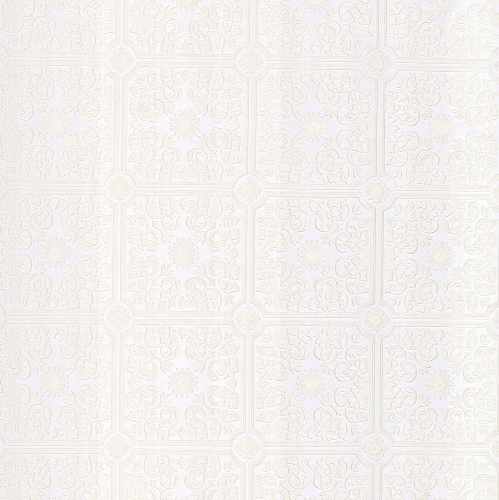 Sabrina White Tin Ceiling Wallpaper by Brewster Textures, Techniques & Finishes Covers about 56.4 square feet 20.5-in by 33-ft long roll Prepasted 5 - Fabric Carolina -